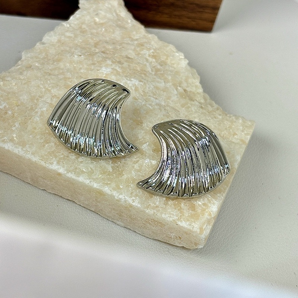 Silver Textured Earrings - Picture 8 of 10